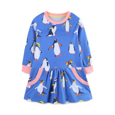 Kids Girl's Fashion Penguin Print Round Neck Princess Dress GASD-1545