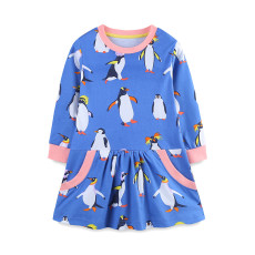 Kids Girl's Fashion Penguin Print Round Neck Princess Dress GASD-1545