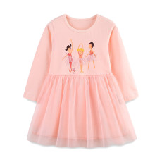 Kids Girl Round Neck Mesh Long Sleeve Princess Dress GASD-1551