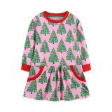 Kids Girl's Christmas Tree Print Long Sleeve Dress GASD-1547