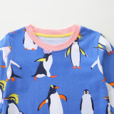 Kids Girl's Fashion Penguin Print Round Neck Princess Dress GASD-1545