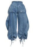 Drawstring Tie Up Bow Loose Jeans OD-D8708