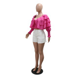 Sexy V Neck Long Sleeve Tops CYA-901418