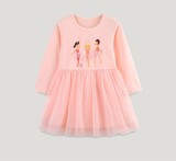 Kids Girl Round Neck Mesh Long Sleeve Princess Dress GASD-1551