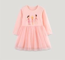 Kids Girl Round Neck Mesh Long Sleeve Princess Dress GASD-1551