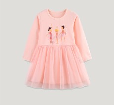Kids Girl Round Neck Mesh Long Sleeve Princess Dress GASD-1551