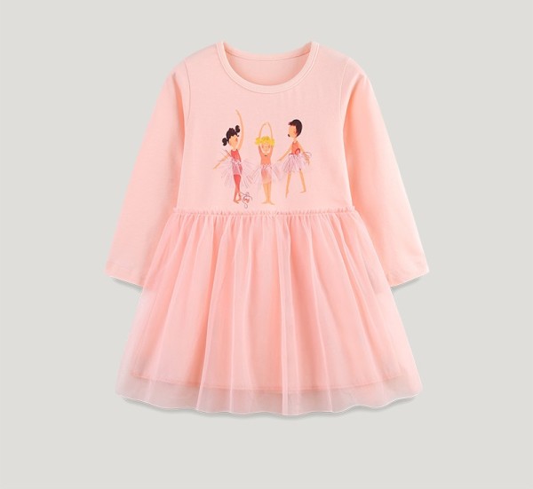 Kids Girl Round Neck Mesh Long Sleeve Princess Dress GASD-1551
