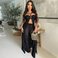 Fashion Lace-Up Top Loose Wide Leg Pants Set CYA-901397