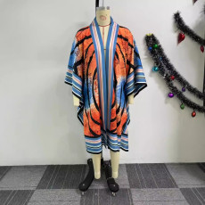 Printed Cardigan Drop Shoulder Bat Sleeve Jacket NY-10891