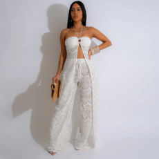 Fashion Lace-Up Top Loose Wide Leg Pants Set CYA-901397