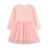 Kids Girl Round Neck Mesh Long Sleeve Princess Dress GASD-1551