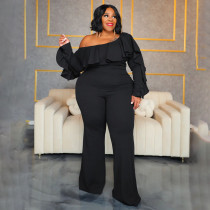 Plus Size Solid Color Slash Shoulder Jumpsuit NNWF-6019