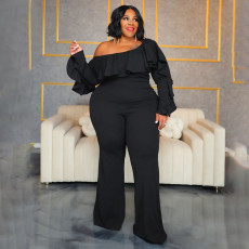 Plus Size Solid Color Slash Shoulder Jumpsuit NNWF-6019