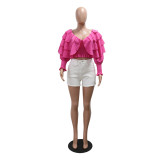 Sexy V Neck Long Sleeve Tops CYA-901418
