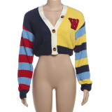 Colorful Letter Print Knits Short Coat DLSF-W24L52789