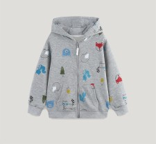 Kids Hooded Print Long Sleeve Coat GASD-6008
