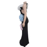 Solid Color Flower Backless Maxi Dress GFYX-C7048
