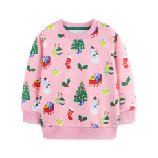 Kids Girl's Christmas Print O Neck Sweatshirt GASD-8222