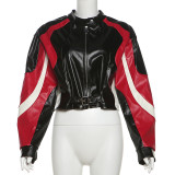 Fashion Clashing Color PU Leather Jacket Coat XEF-52161