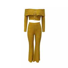 Solid Color One Shoulder Long Sleeve Pants Suit LSD-2217