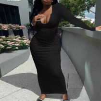 Long Sleeve Sexy U Neck Slim Maxi Dress LSD-2109