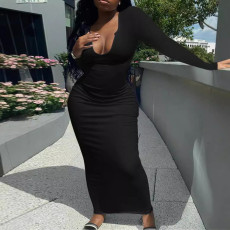 Long Sleeve Sexy U Neck Slim Maxi Dress LSD-2109