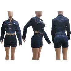 Casual Long Sleeve Denim Slim Two Piece Skirts Set TK-6327