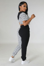 Casual Color Block Print Two Piece Pants Set XHXF-8705