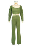 Solid Color Zipper Off Shoulder Two Piece Pants Set XHXF-8704