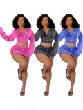 Long Sleeve Lapel Two Piece Skirt Set(With Safety Pants ) TK-6328