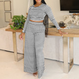 Stripe Print Long Sleeve T Shirt Pants Suit AIL-286