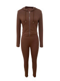 Zipper Hooded Cardigan Coat Two Piece Pants Set LSD-2226