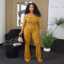 Solid Color One Shoulder Long Sleeve Pants Suit LSD-2217