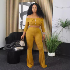 Solid Color One Shoulder Long Sleeve Pants Suit LSD-2217