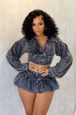 Long Sleeve Lapel Two Piece Skirt Set(With Safety Pants ) TK-6328