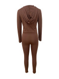 Zipper Hooded Cardigan Coat Two Piece Pants Set LSD-2226