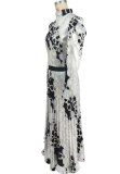 Casual Print Long Sleeve Loose Midi Dress XHXF-431