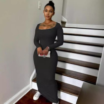 Square Neck Solid Color Slim Maxi Dress LSD-1813