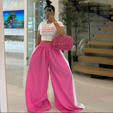 Color-blocked Tie Up Wide Leg Pants XEF-53196