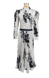 Casual Print Long Sleeve Loose Midi Dress XHXF-431