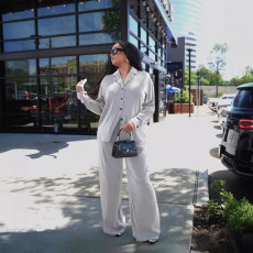 Solid Color Cardigan Loose Two Piece Pants Set LSD-2222