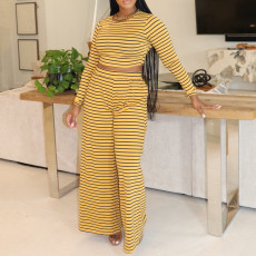 Stripe Print Long Sleeve T Shirt Pants Suit AIL-286