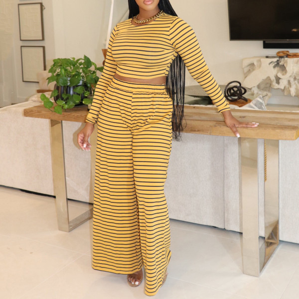 Stripe Print Long Sleeve T Shirt Pants Suit AIL-286