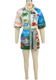 Fashion Pirnt Half Sleeve Shirt Dress XHXF-968
