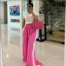 Color-blocked Tie Up Wide Leg Pants XEF-53196