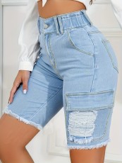 Summer Washed Holes Denim Shorts GZHY-08499