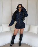 Casual Long Sleeve Denim Slim Two Piece Skirts Set TK-6327