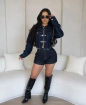 Casual Long Sleeve Denim Slim Two Piece Skirts Set TK-6327