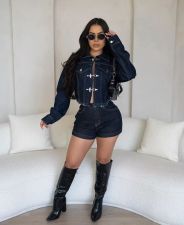 Casual Long Sleeve Denim Slim Two Piece Skirts Set TK-6327