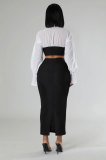 Long Sleeve Color Block Two Piece Skirts Set XHXF-8706